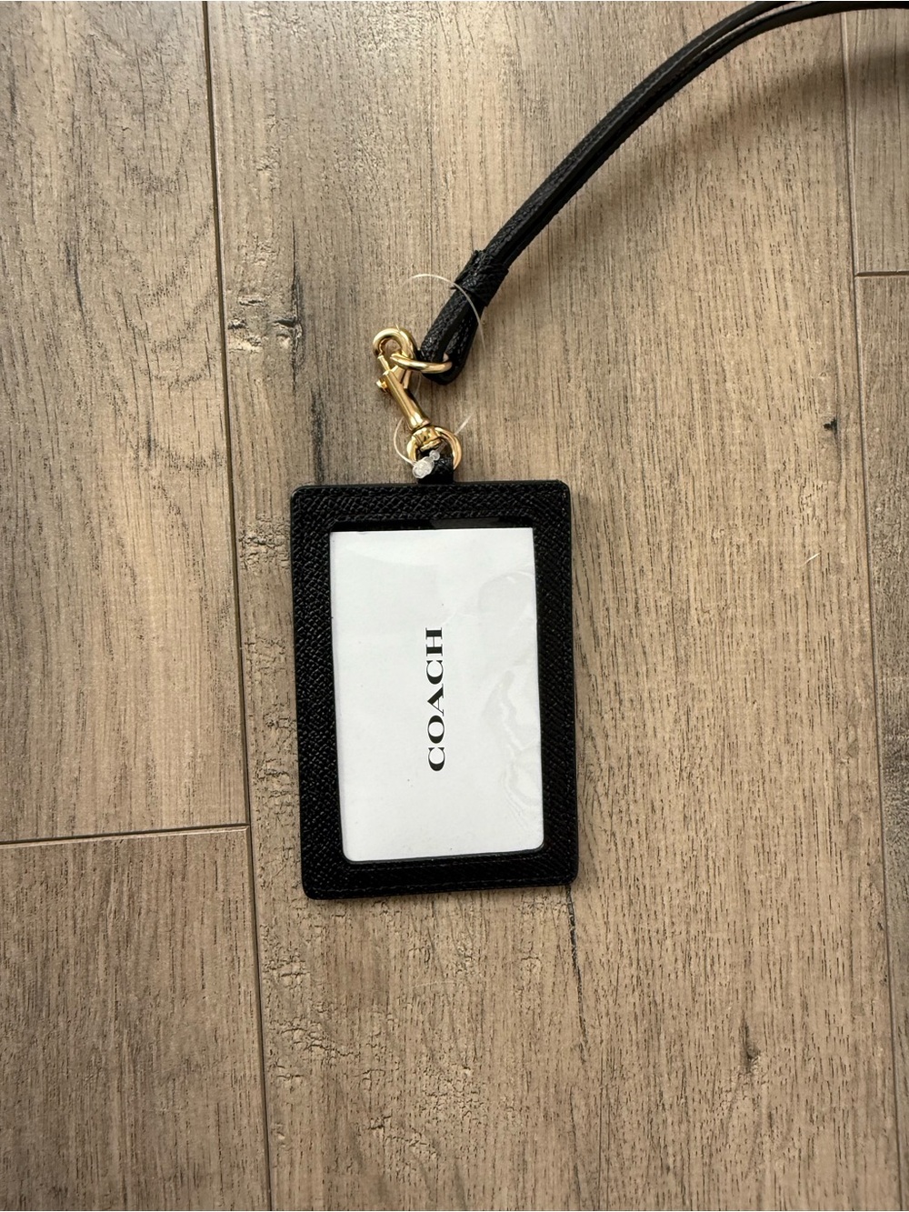 Coach Black Pebbled Leather Card Holder Lanyard with Gold Hardware NWOT - Picture 4 of 5